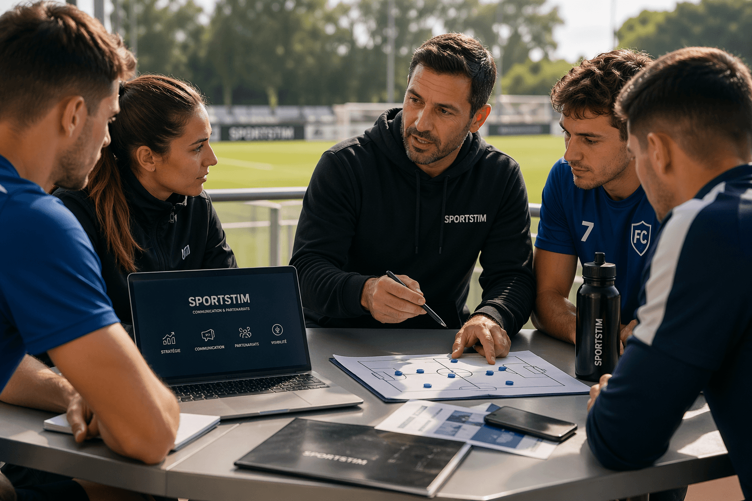 Équipe Sportstim en réunion stratégique avec un club partenaire
