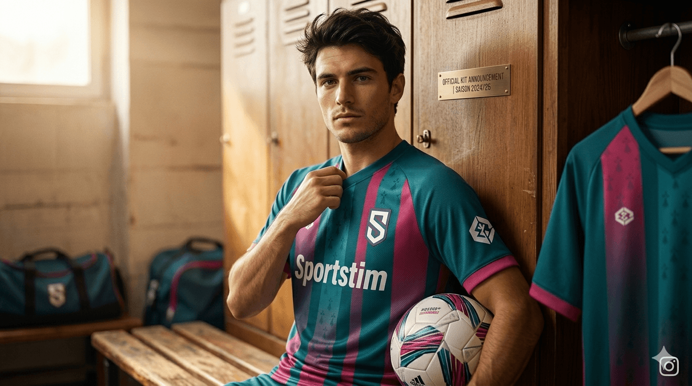 Sportif portant un maillot de club, dans un vestiaire